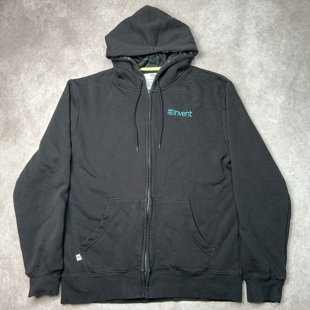 Amazon AWS re Invent Swag Hoodie Mens Large Black Full Zip Software Tech L